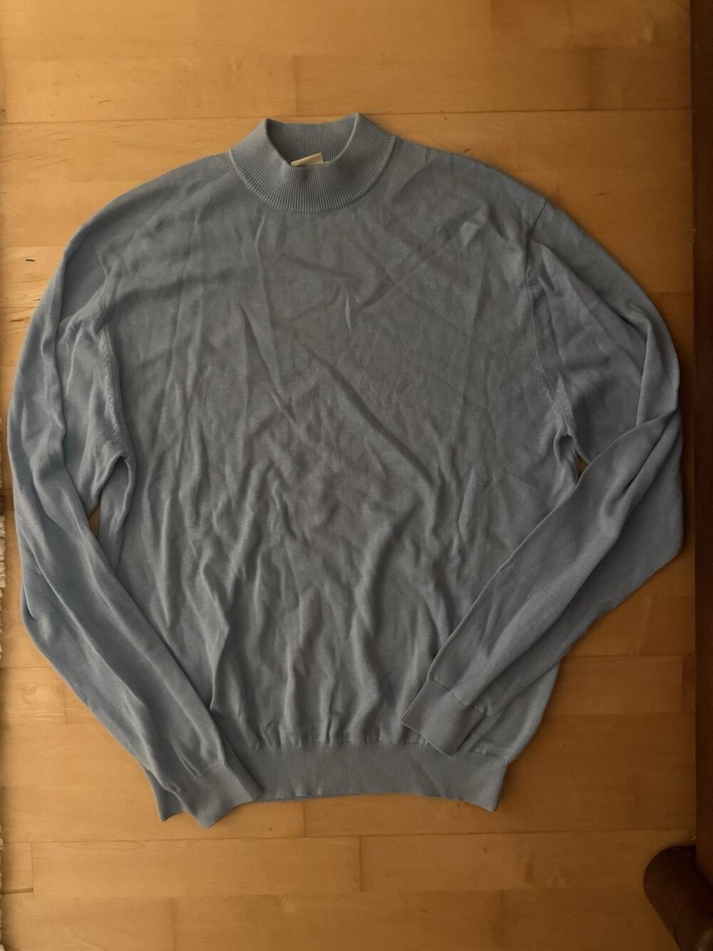 Tulliano Sweater Silk Cotton Pullover Blue Mock Neck Jumper L